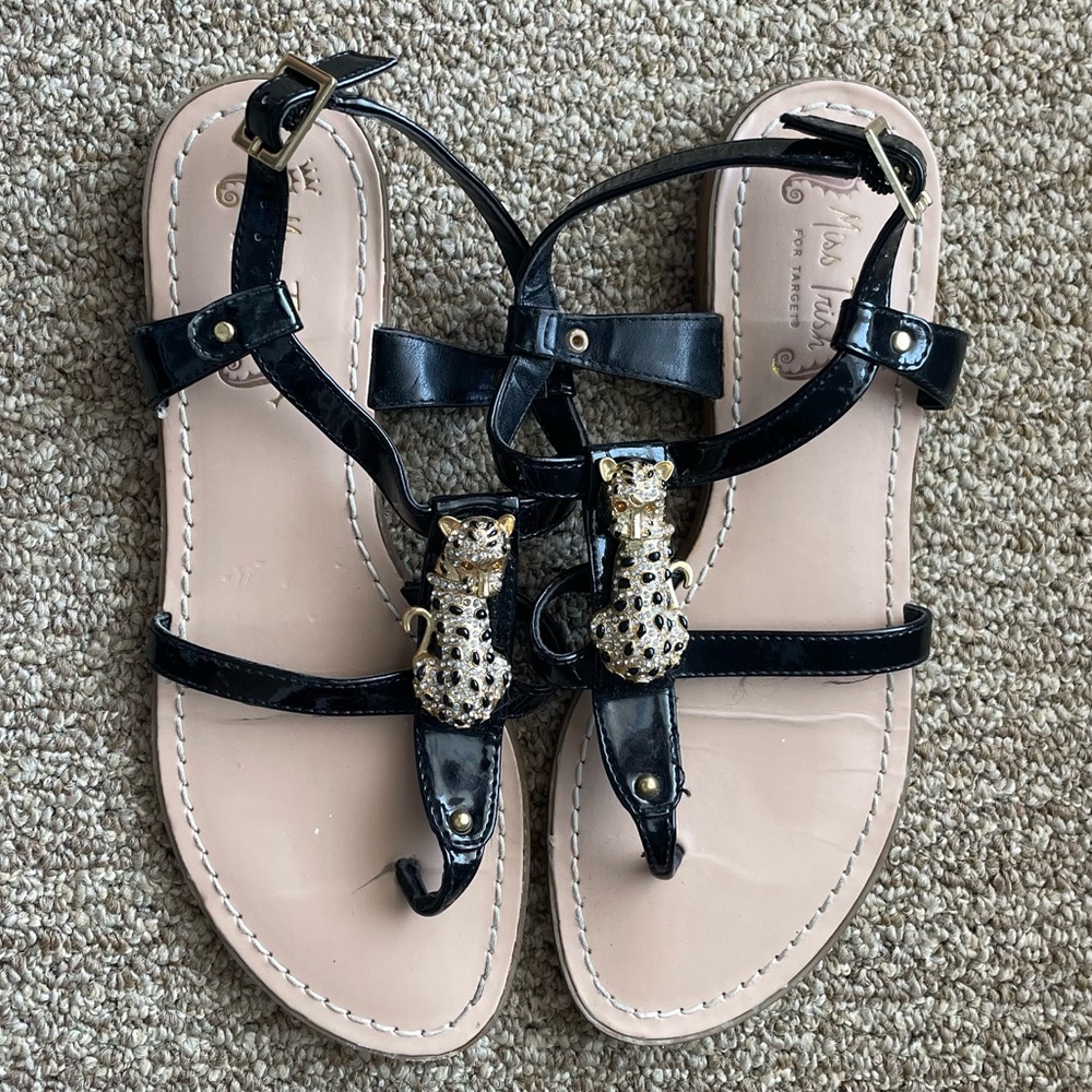 Miss Trish of Capri for Target Black Patent Sandal with Leopard Size 7